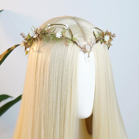Woodland Flower Fairy Crown Faux Leaves Flowers Festival Cosplay Accessory main image 5